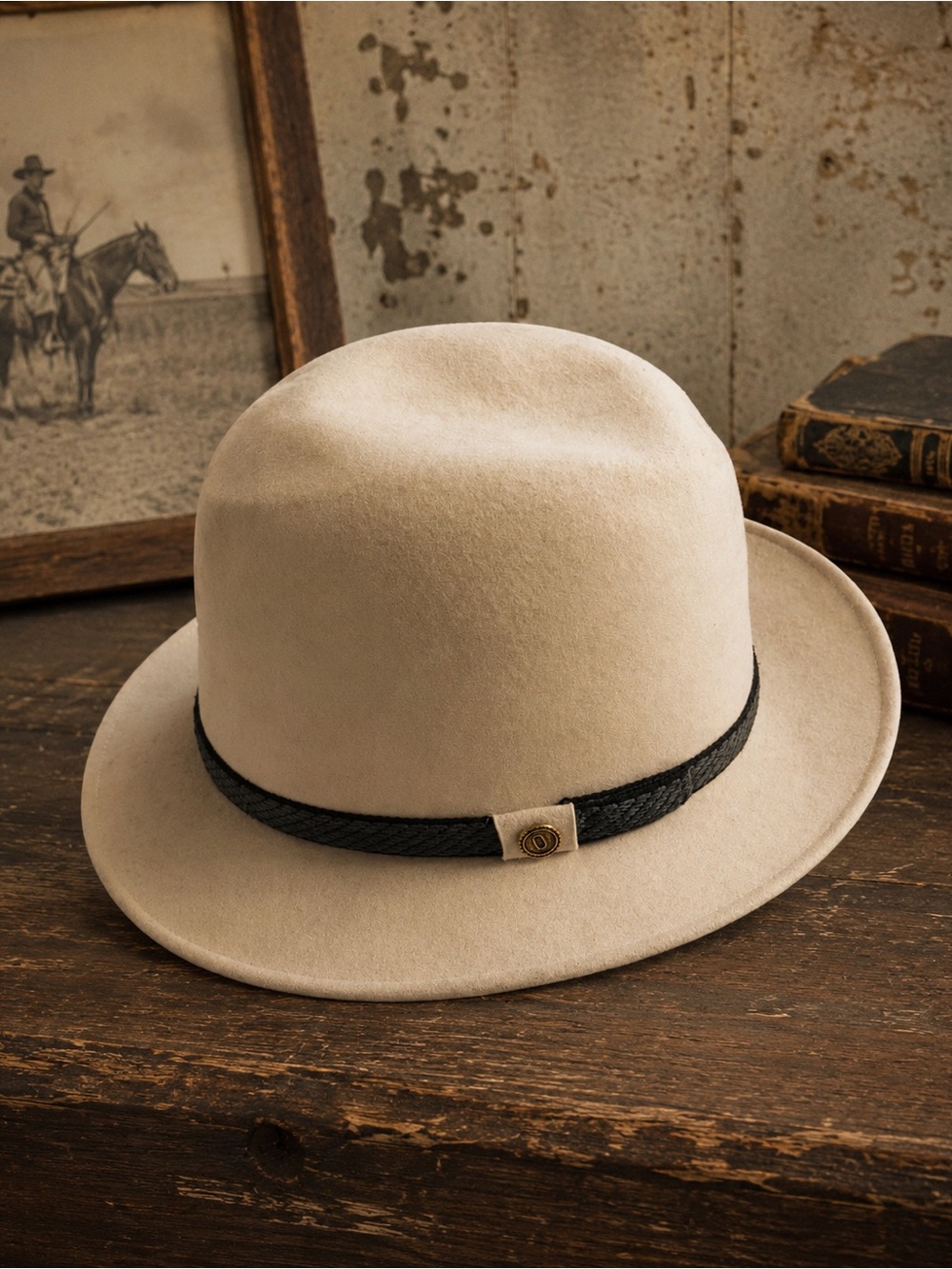 Vintage 90s Men’s Wool Felt Round Crown Fedora Rancher Hat USA Large Ivory